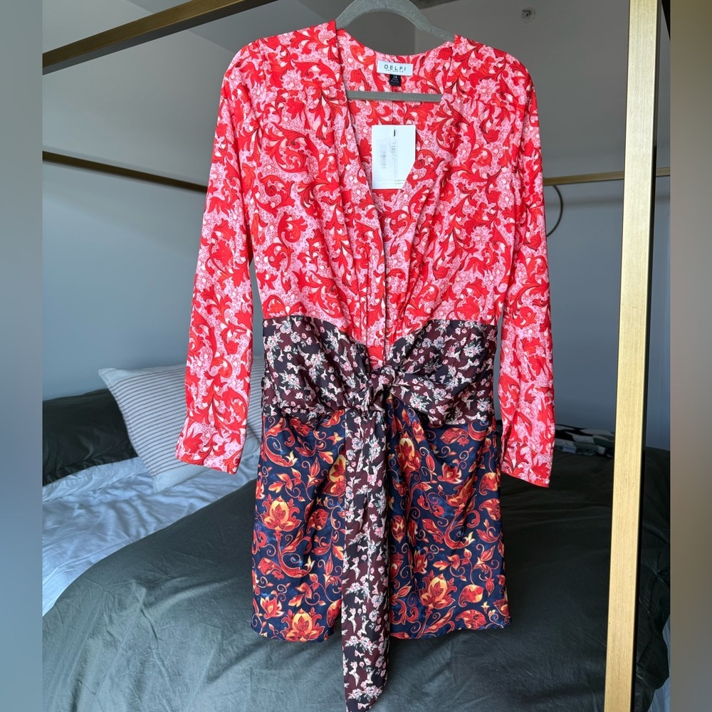 Delfi Collective Floral Mini Dress Womens XS Long Sleeve Boho Coastal Cowgirl